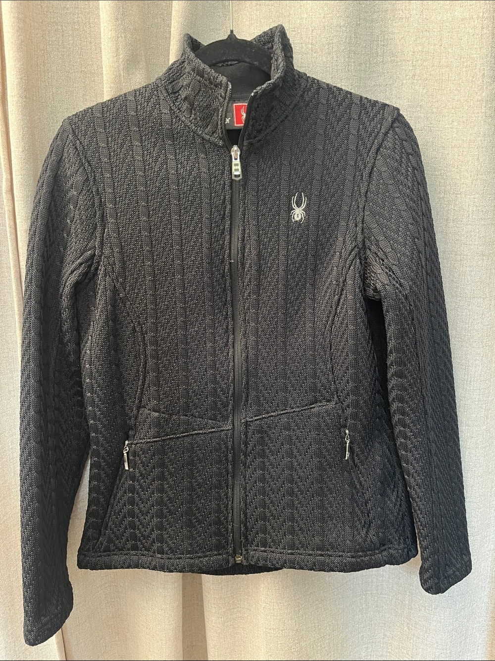 Spyder Black Cable Knit Full-Zip Jacket